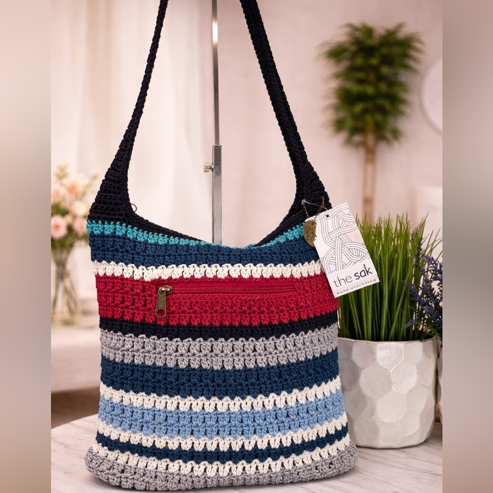 The Sak Amberly Navy and Red Crochet Shoulder Bag - Picture 2 of 12
